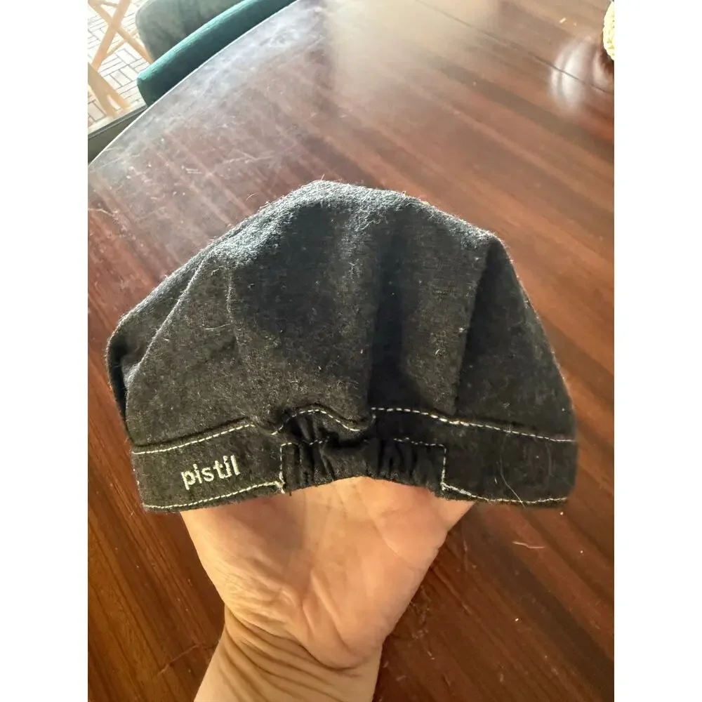 Pistil Charcoal Gray Wool Blend Slouchy  Cadet Hat Flower Appliqué Boho OS
